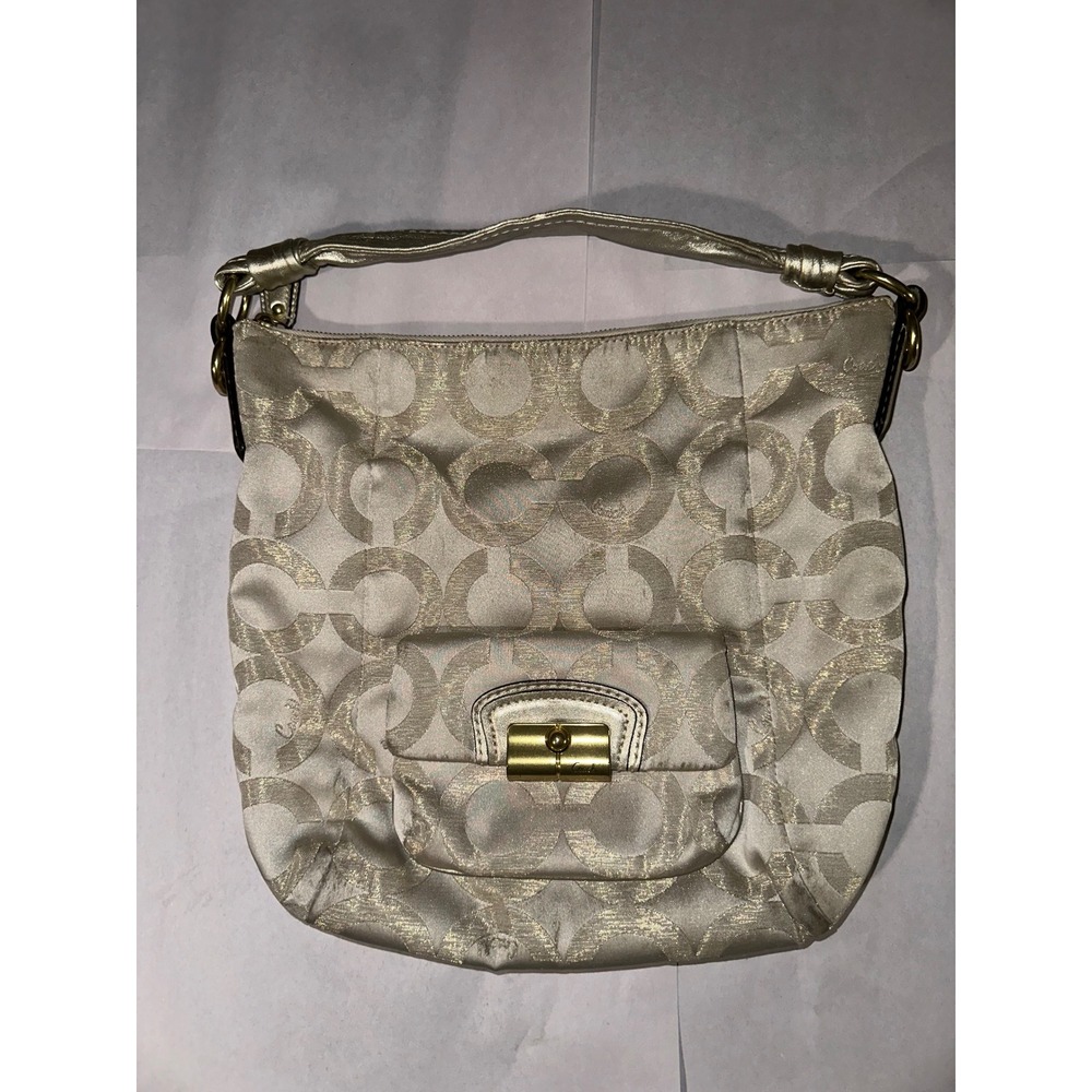 Coach Optic C Signature Jacquard Shoulder Bag Gold Metallic Hobo Handbag